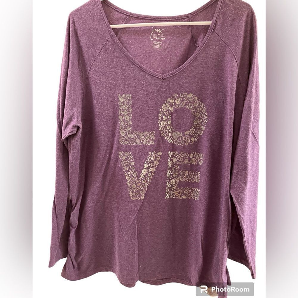 Just My Size “Love” V Neck Tee 2X